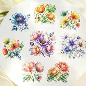 20 Stickers Per Pack Flower Mist Series Floral Translucent Decorative Stickers