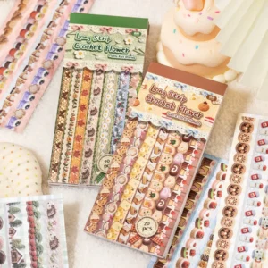 20 Stickers Per Pack Fluffy Tales Series Knit-Style Lace Stickers Retro Bullet Journal Border Stickers
