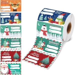 200 PCS Self-Adhesive Rectangular Paper Christmas Gift Tags and Stickers (2.9 x 1.6 Inch) Customizable for Holiday Decor and Wrapping