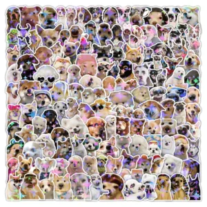 200Pcs Laser Cute Dog Glitter Graffiti Stickers for Luggage Laptop Decor Funny Doggy Memes Sticker
