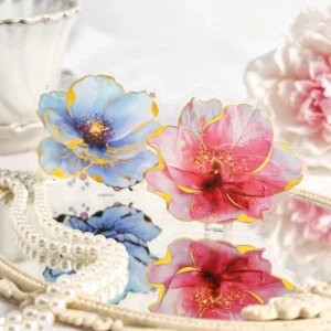 20PCS PET Hot Stamping Flower Stickers, Watercolor, Waterproof