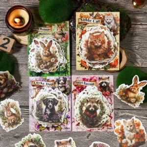 20pcs Pack Animal Paradise Series American Retro Handbook Stickers Rabbit Cat Collage