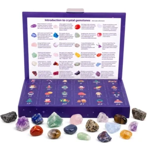 24-Day Crystal Gemstone Advent Calendar Raw and Tumbled Stones for Kids