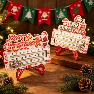 24-Day Wooden Christmas Advent Calendar Desktop Decor for Home Office Table