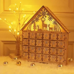 24 Drawers Christmas Wooden LED Lighted Advent Calendar LED Wood Construction Christmas Holiday Decoration