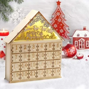 24 Storage Drawers Christmas Countdown Calendar Christmas Wooden Advent Calendar with LED Light for Holiday Decoration