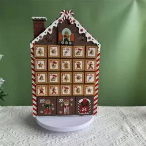 24Day Xmas LED Gingerbread Wooden House Countdown Calendar Cookie Man Home Decor Figurines