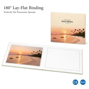 24×19.5cm Linen Hardcover Photo Album, 8 Photos 20x15cm, Self-Adhesive Pages, 180-Degree Layflat, Square Corners