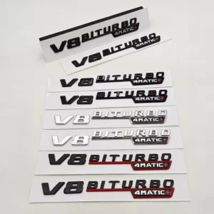 2pcs ABS Waterproof Self adhesive Car Fender Side Logo V8 BITURBO 4MATIC Emblem for Mercedes E63 C63 S63 GLE W205 W204 W213