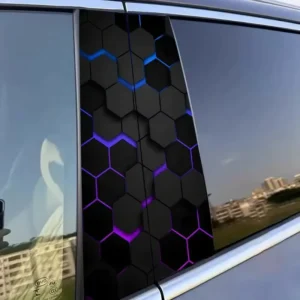 2pcs Laser Plaid Space-Themed Rectangle Car Decals Self-Adhesive Scratch-Resistant Front B-Pillar Stickers