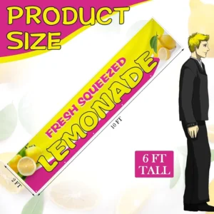 2x10ft Pink Lemonade Vinyl Banner with “Fresh Squeezed” Text for Indoor Outdoor Restaurant and Business Advertising