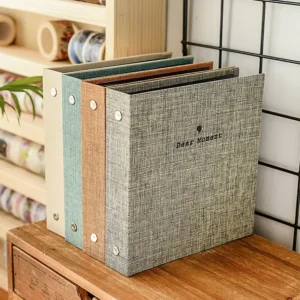 3-6 Inch Slip-Pocket Wire-Bound Linen Cover Photo Album with PP Inner Pages and Loose-Leaf Pocket
