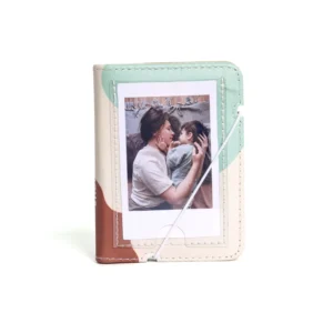 3 Inch Leather Cover Photo Album with 28 Photos, Color Block Storage Tie
