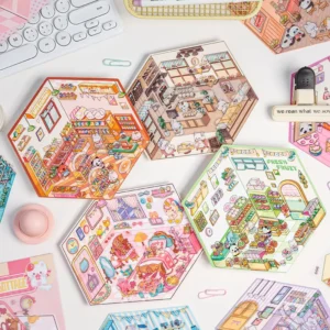 3-Pack Cute Fairy Tale Scenic Cottage Anime 3D Paper Stickers with Die-Cut Glossy Finish