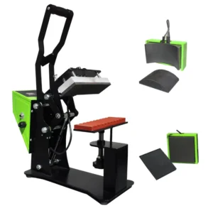 3-in-1 Cap, Plate, and Pen Heat Press Machine with 9x15cm Cap Plate, 12x12cm Flat Plate, and 10-in-1 Pen Heater