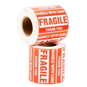 3 x 2 Inch Fragile Thermal Labels, 500 Custom Digital-Printed Waterproof Red Self-Adhesive Labels for Express Shipping
