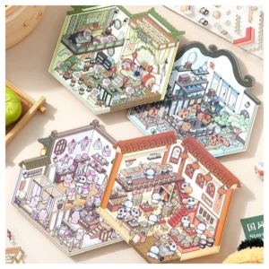 3.0 SIMNO Cute Fun Chinese Style Cartoon 3D House Landscaping Scene Stickers Transparent Scrapbooking Clipping Decal