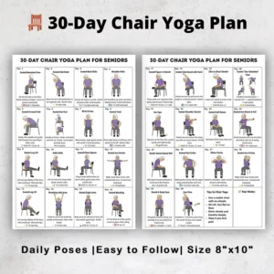 30 Day Chair Yoga Exercise Plan for Seniors Home Exercise Guide Stretching Poster (2 Piece Set)
