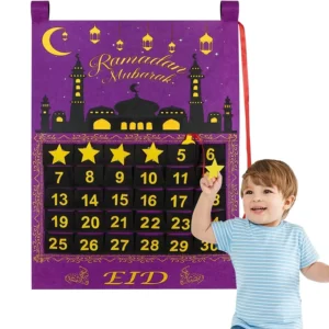 30 Days Eid Mubarak Hanging Felt Ramadan Countdown Calendar Ramadan Gifts Advent Calendar with 30 Reusable Star for Kids