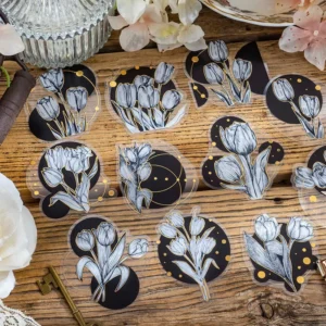 30-Piece Pack PET Stickers Black Gold Flower Vintage Bronzing Plant Notebook Stickers, 6 Models