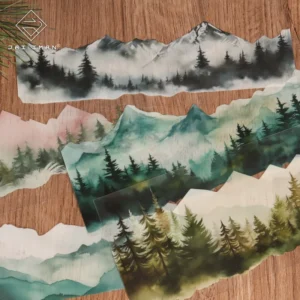 30 Sheets Large Size PET Transparent Watercolor Mountain Border Self-Adhesive Stickers