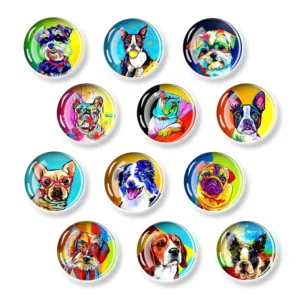 30 mm Glass Puppy Oil Painting Magnetic Refrigerator Sticker