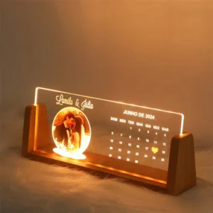 3D 8-Inch U-Shaped Acrylic and Wood Calendar Frame for Home Desktop Display