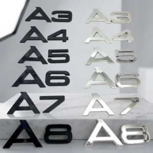 3D ABS Chrome Glossy Black Car Trunk Letters Numbers Emblem for A1 A3 A4 A5 A6 A7 A8