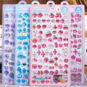 3D Cartoon Crystal Diamond Decorative Decals Embossed PET Material Vinyl Stickers Die-Cut Printing Gloss Varnishing