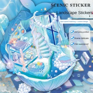 3D Cartoon Scenic PET Stickers, DIY Mini House Scene Journal Decoration Sheets