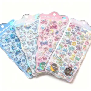3D Embossed Acrylic Waterproof Scrapbooking Stickers, Colorful Pearl Diamond Crystal Foil Stamped
