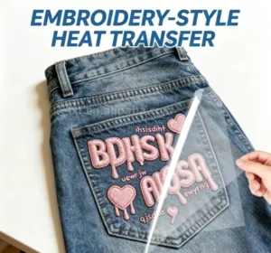 3D Embossed Embroidery Effect White Ink DTF Transfer Stickers for Garments