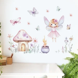3D Fairy Mushrooms Wall Sticker Self Adhesive PVC UV Resistant Matte Varnishing Thermal Transfer Printed Home Decor