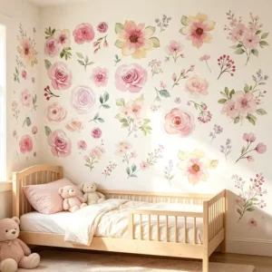 3D Flower Wall Decal Stickers for Bedroom, Full-Wall Floral Design, Self-Adhesive DIY