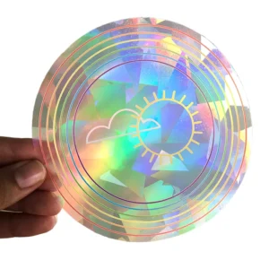 3D Holographic Custom Logo Stickers, Iridescent Sparkle Vinyl Die-Cut Labels for Cosmetic Jars, Bottles, Packaging