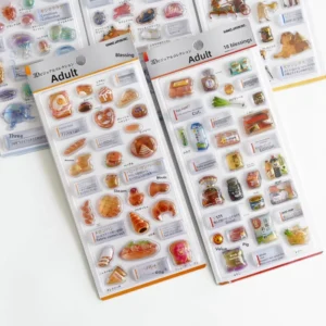 3D Illustrated Geometric Shapes Bread Food and Animals Pattern Stereo Relief Sticker Gold Foil Decoration