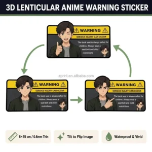 3D Lenticular Anime Car Stickers Sparkling Warning Decals Left Right up Down Moving Self Adhesive Vehicle Ornaments Large Stock