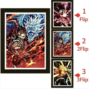 3D Lenticular Anime Motion Cartoon Poster with Frame PET for Wall Decor