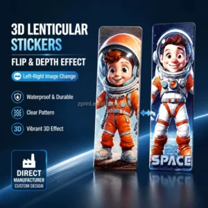 3D Lenticular Waterproof Custom Changing-Flip Self-Adhesive Decals for Indian Pencil Box and Lunch Lid Decoration