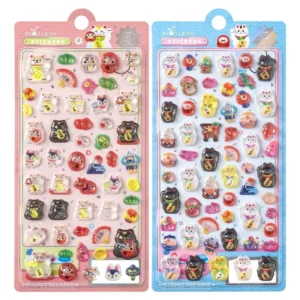 3D Lucky Cat Embossed Resin Rectangular Stickers Gravure Printing for Children’s Crafts, Rewards, and Mobile Phones
