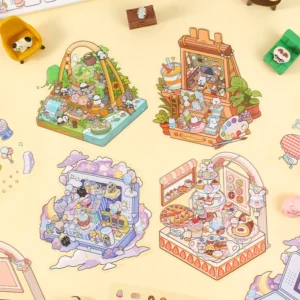 3D Micro-Landscape Scene Eco-Friendly Self-Adhesive Die-Cut Pet Stickers Cartoon Style
