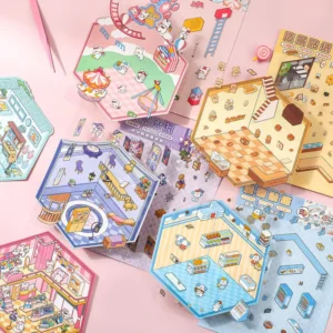 3D Mini House Diorama Self-Adhesive Stickers Creative DIY Micro Scene Kids Animal Collage Educational Toy Decor
