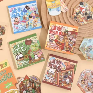 3D Mini Scene Sticker Book with Cartoon Animals and Holiday Decorations, Self-Adhesive