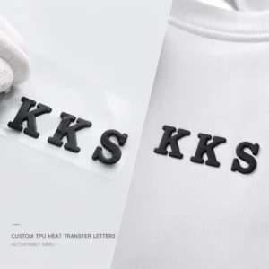 3D Raised TPU Heat Transfer Letters Matte Black Silicone Patch for T-Shirts Hoodies and Badges