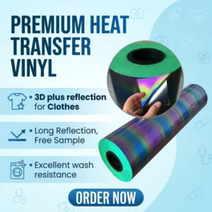 3D Reflective Heat Transfer Vinyl 1.0mm Thick TPU Rainbow Holographic Iridescent Laser-Cuttable 25m Roll for T-Shirt Fabric