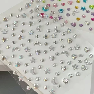 3D Rhinestone Star Moon Heart Glitter Transparent Acrylic Vinyl Waterproof Eco friendly Cute Kpop Journaling Aesthetic Stickers