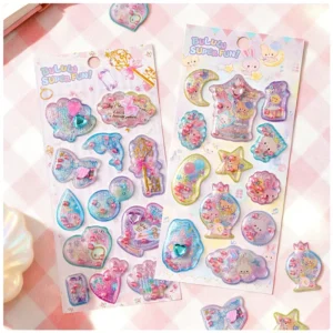 3D Scented Pearl Shaking UV Printed Gold Stamped Cartoon Characters Stickers Children’s Educational Craft Reward Decoration
