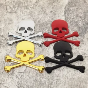 3D Skull Car Sticker Alloy Double Skull Emblem Halloween Skull Badge 3M4229P Adhesive 1 Year Warranty for Vehicle Modification