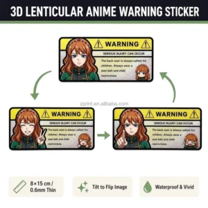 3D Sparkle Lenticular Anime Warning Car Stickers Waterproof PET Manga Motion Adhesive Changing Flips Decor Stickers
