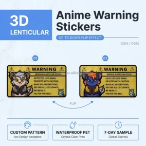 3D Sparkle Lenticular Anime Warning Car Stickers Waterproof PET Self Adhesive Window Decor Stickers